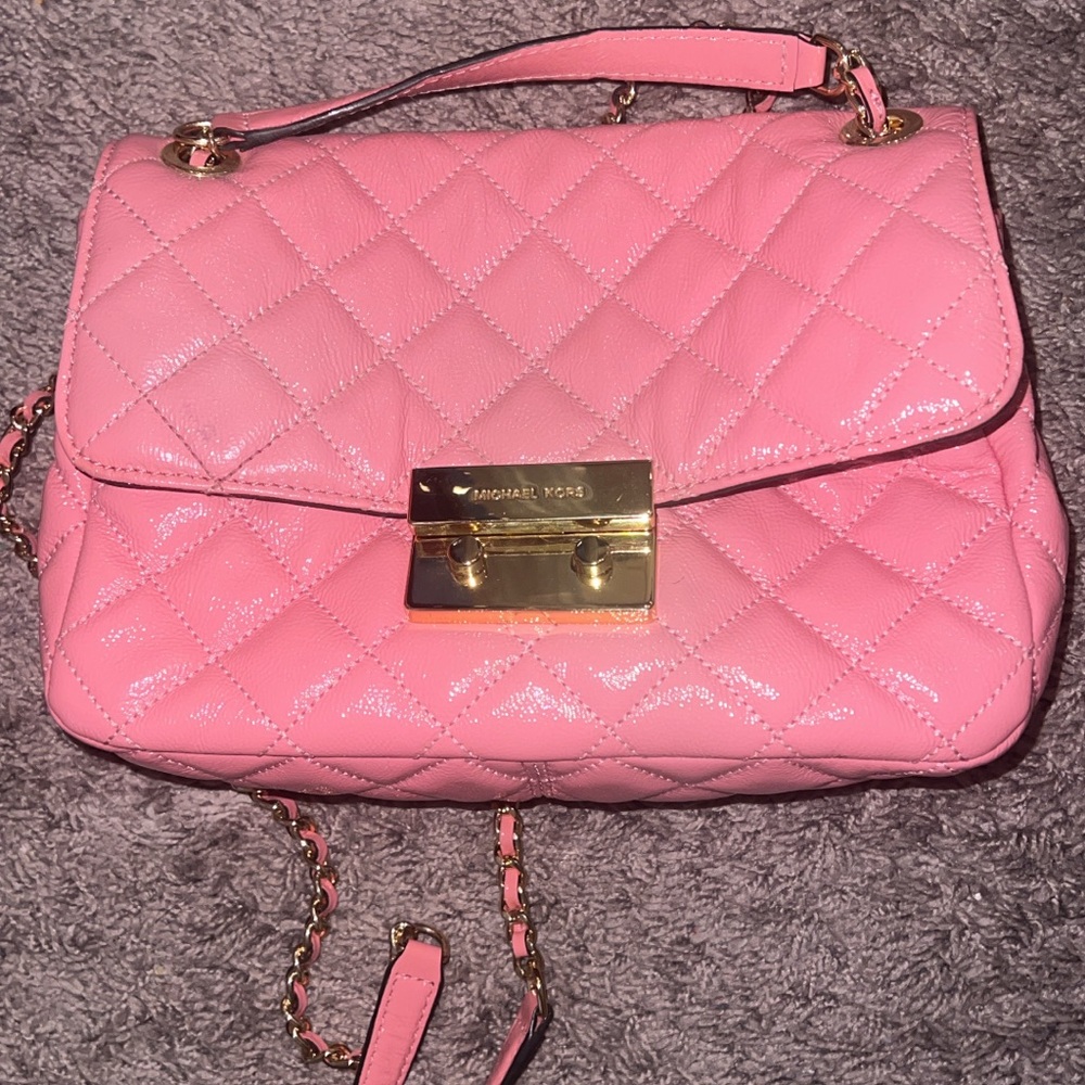Michael Kors Pink Quilted Shoulder Bag with Gold Hardware